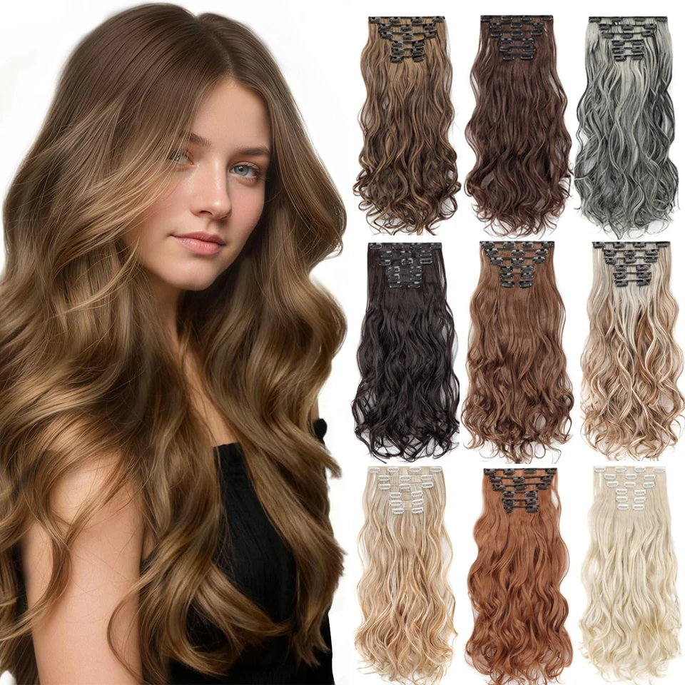 Women 20 Inches Wavy Curly Full Head 6 Separate Pieces Heat Resistance Synthetic Hair Clip in Hair Extensions
Women 20 Inches Wavy Curly Full Head 6 Separate Pieces Heat Resistance Synthetic Hair Clip in Hair Extensions