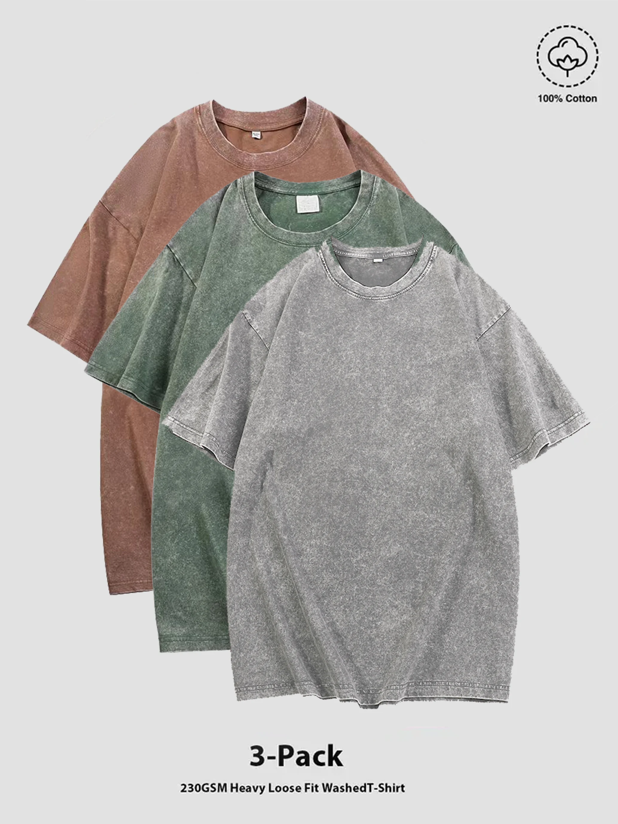 3-Piece Set 100% Cotton Loose-fit Retro Washed Top (Sports & Casual T-shirt) Suitable as gifts for various festivals
3-Piece Set 100% Cotton Loose-fit Retro Washed Top (Sports & Casual T-shirt) Suitable as gifts for various festivals