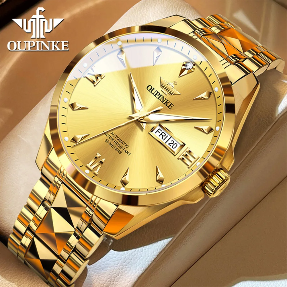 OUPINKE 3306 Mens Watch Original Luxury Gold Automatic Mechanical Watch Tungsten Steel Week Date Watches For Man Gift Box
OUPINKE 3306 Mens Watch Original Luxury Gold Automatic Mechanical Watch Tungsten Steel Week Date Watches For Man Gift Box