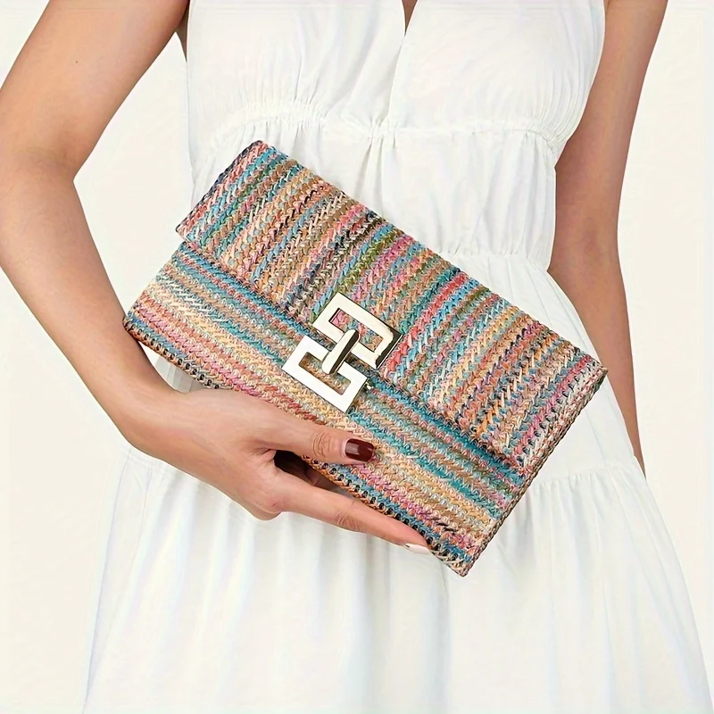 Яркий богемный тканый кошелек-клатч — кошелек с квадратным клапаном, соломенным дизайном, магнитной застежкой и просторным интерфейсом
Яркий богемный тканый кошелек-клатч — кошелек с квадратным клапаном, соломенным дизайном, магнитной застежкой и просторным интерфейсом