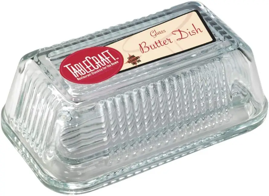 Ribbed Glass Butter Dish, Holds 2 Sticks, Clear Glass, 6.75x4x3 Inches
Ribbed Glass Butter Dish, Holds 2 Sticks, Clear Glass, 6.75x4x3 Inches