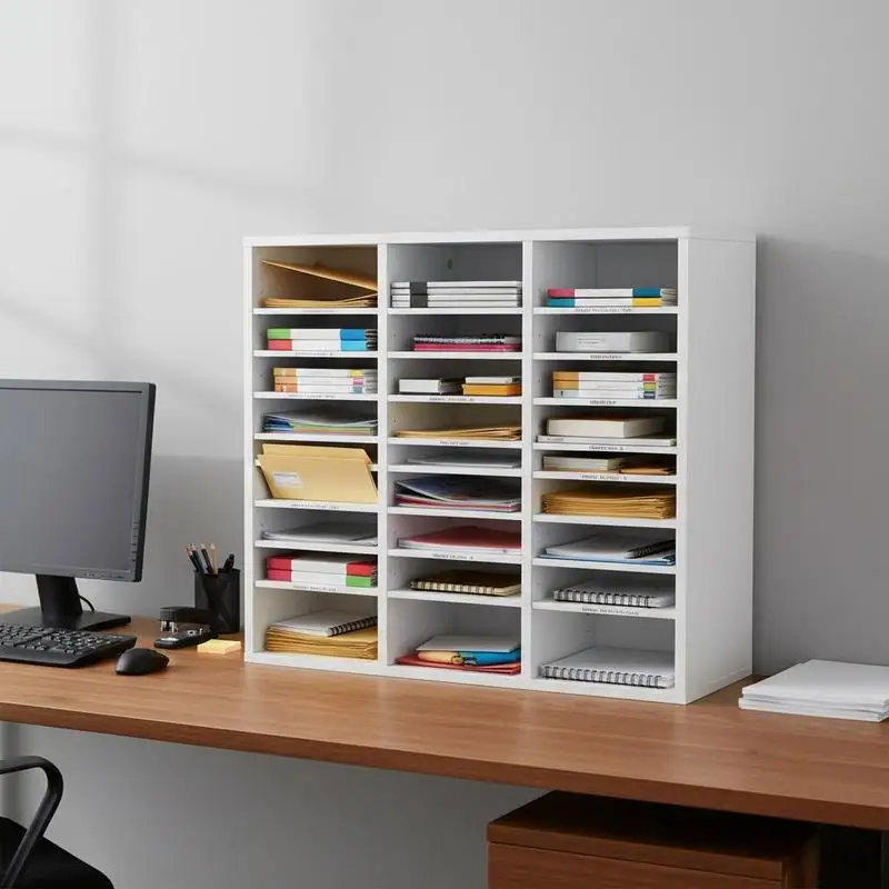 Document Sorter 19.3"x12"x16" For Files Documents Papers, 24 Compartments Adjustable Shelves Wooden Fiberboard Storage Office Home Classroom White
Document Sorter 19.3"x12"x16" For Files Documents Papers, 24 Compartments Adjustable Shelves Wooden Fiberboard Storage Office Home Classroom White