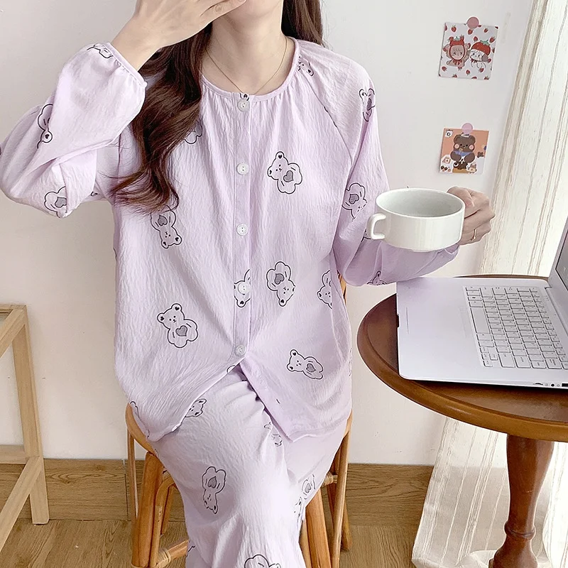 Cloud Cotton Long Sleeve Sleepwear Set with Built-in Bra Pad Cute Cartoon Bear Pattern Youth Home Clothes Spring Autumn Wear
Cloud Cotton Long Sleeve Sleepwear Set with Built-in Bra Pad Cute Cartoon Bear Pattern Youth Home Clothes Spring Autumn Wear