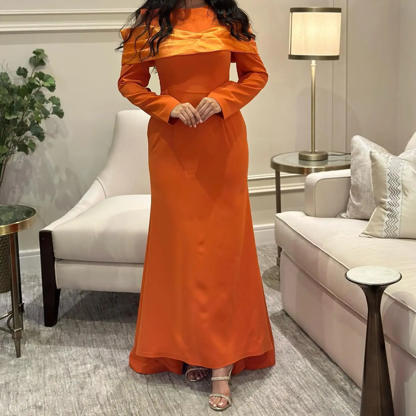 Customized Classic Orange Long Sleeves Jersey Party Dresses Mermaid Evening Dress Scoop Off the Shoulder فساتين حفلة
Customized Classic Orange Long Sleeves Jersey Party Dresses Mermaid Evening Dress Scoop Off the Shoulder فساتين حفلة