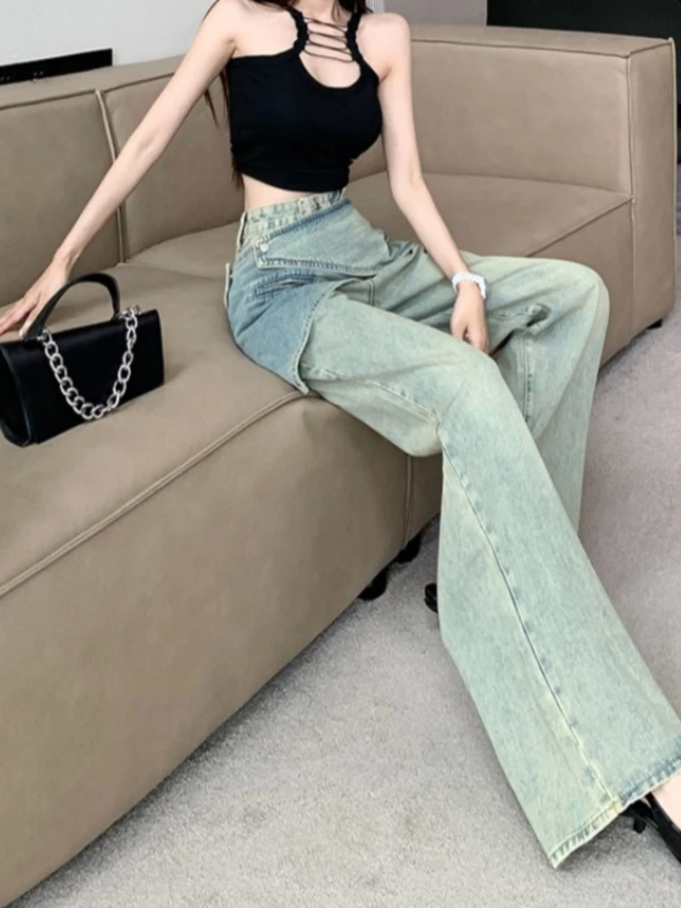 Unique Irregular Fake Two-Piece Design Women's Wide Leg Long Jeans in Vintage Distressed Straight Fit for Casual Stylish Wear
Unique Irregular Fake Two-Piece Design Women's Wide Leg Long Jeans in Vintage Distressed Straight Fit for Casual Stylish Wear