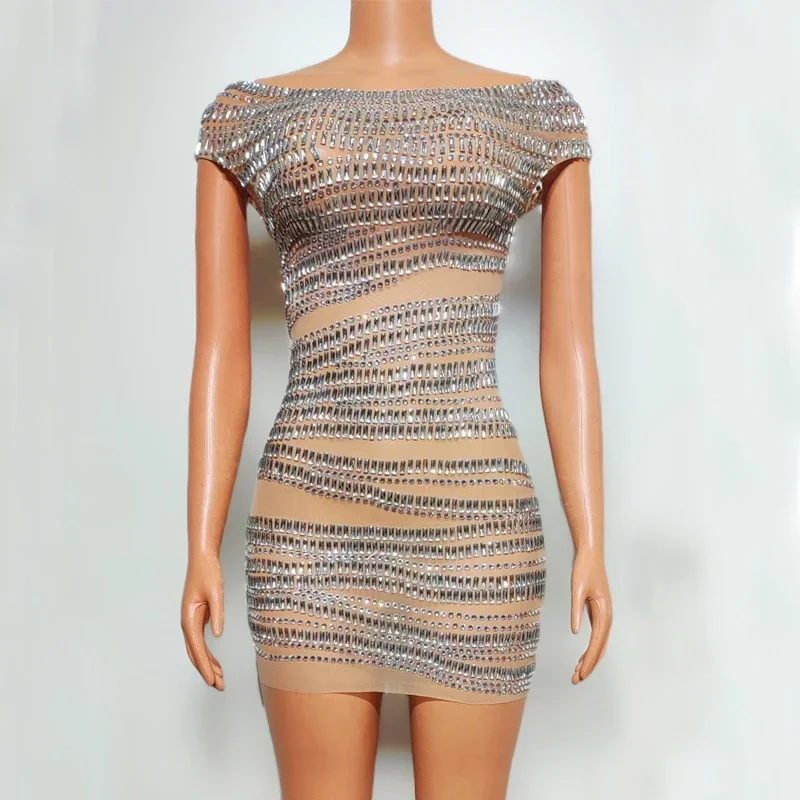 Off-Shoulder Rhinestones Dresses Sexy Mesh Party Dress Women Jazz Dance Costumes Bar Ds Dj Gogo Wear Stage Rave Outfit
Off-Shoulder Rhinestones Dresses Sexy Mesh Party Dress Women Jazz Dance Costumes Bar Ds Dj Gogo Wear Stage Rave Outfit