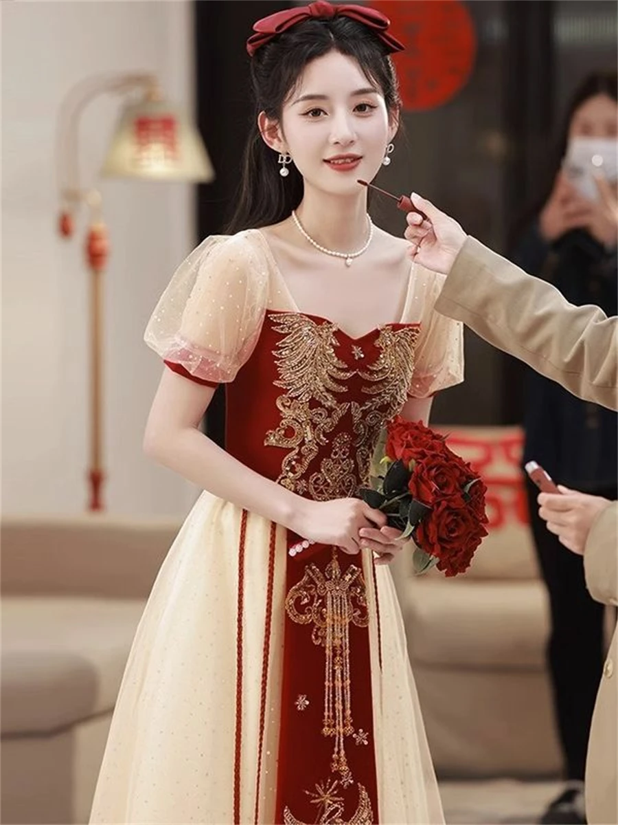 Chinese Style Women's Short Sleeve Toast Clothes Bridal Wedding Dress Formal Party Long Dress
Chinese Style Women's Short Sleeve Toast Clothes Bridal Wedding Dress Formal Party Long Dress