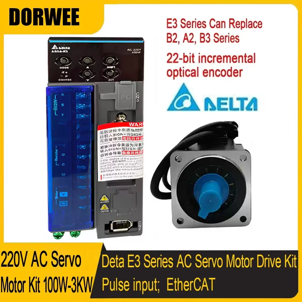 Delta E3 Series 220V AC Servo Motor Kit 400W 750W 1KW 40 60 80 130 180mm Flange 22bit Replace B2 B3 A2 Pulse Input EtherCAT
Delta E3 Series 220V AC Servo Motor Kit 400W 750W 1KW 40 60 80 130 180mm Flange 22bit Replace B2 B3 A2 Pulse Input EtherCAT