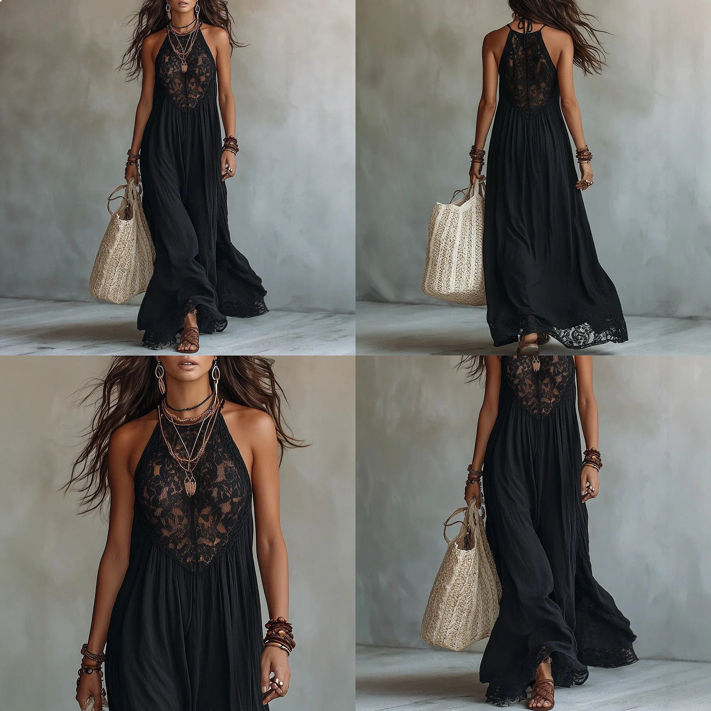 Black Lace Spliced Long Dress Lace Dress Summer Spring Loose Vacation Mini Dresses
Black Lace Spliced Long Dress Lace Dress Summer Spring Loose Vacation Mini Dresses