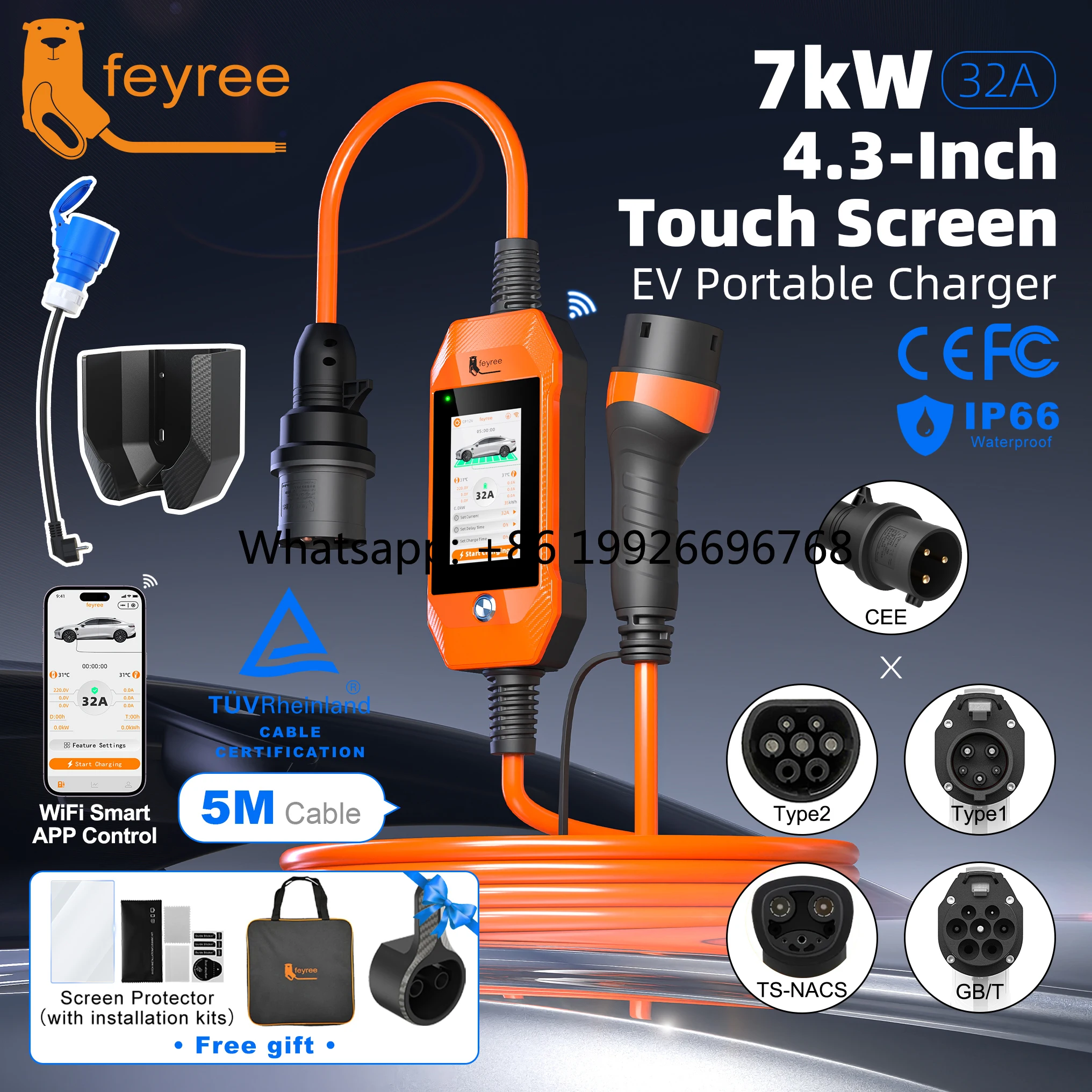 Портативное зарядное устройство Feyree 7 кВт для электромобилей с быстрой зарядкой, Wi-Fi, управлением через приложение и сенсорным экраном, с адаптером
Портативное зарядное устройство Feyree 7 кВт для электромобилей с быстрой зарядкой, Wi-Fi, управлением через приложение и сенсорным экраном, с адаптером