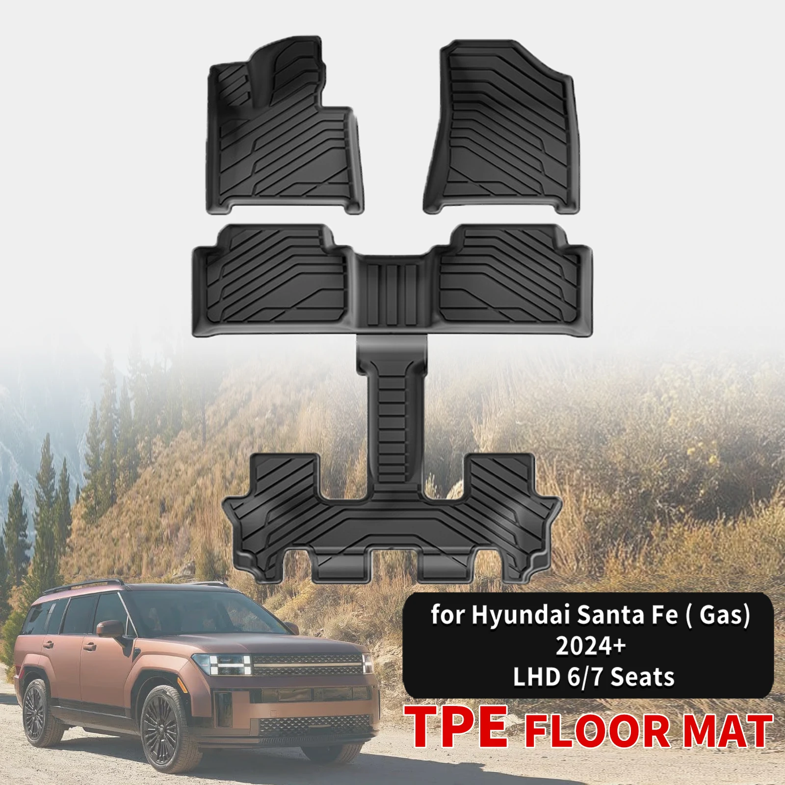 for Hyundai Santa Fe GAS LHD 2026-2024 (Non Hybrid) 6 & 7 Seats Durable TPE Car Floor & Trunk Mats, Non-Slip Easy Clean
for Hyundai Santa Fe GAS LHD 2026-2024 (Non Hybrid) 6 & 7 Seats Durable TPE Car Floor & Trunk Mats, Non-Slip Easy Clean