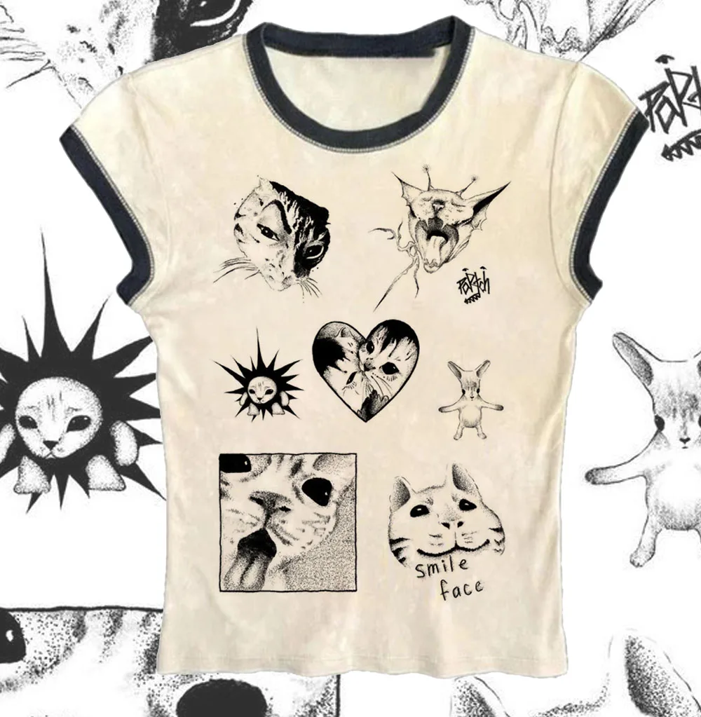 Emo girls Y2k Aesthetic Punk Crop Tops Slim Harajuku Vintage Sexy Streetwear Women's Cat Print sexy Clothes Fairycore Tee 90s
Emo girls Y2k Aesthetic Punk Crop Tops Slim Harajuku Vintage Sexy Streetwear Women's Cat Print sexy Clothes Fairycore Tee 90s