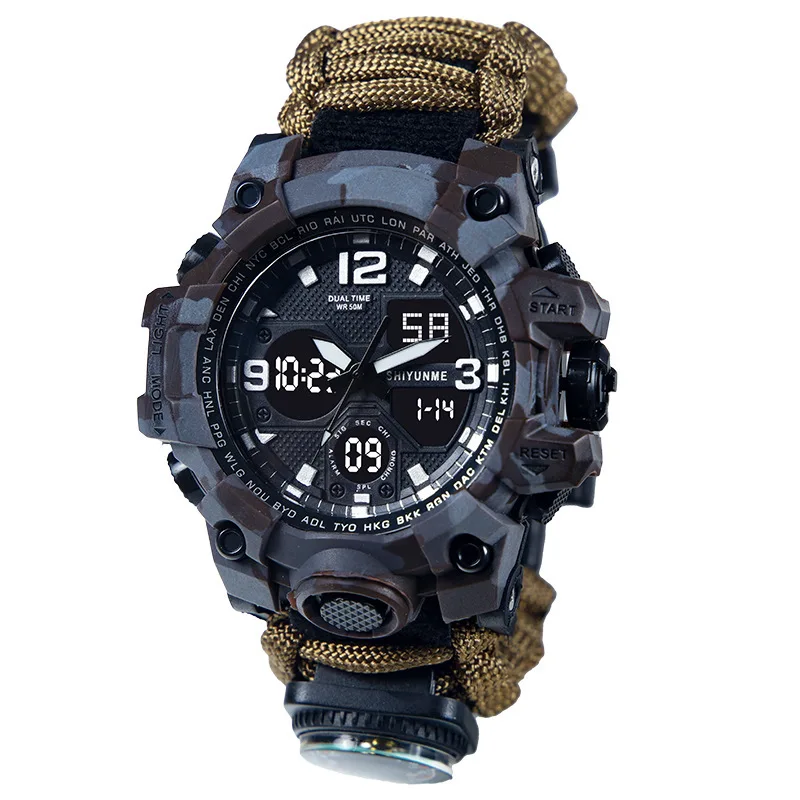 outdoor camping hiking Lifesaver rope electronic watch double display quartz electronic watch whistle flint compass watch
outdoor camping hiking Lifesaver rope electronic watch double display quartz electronic watch whistle flint compass watch