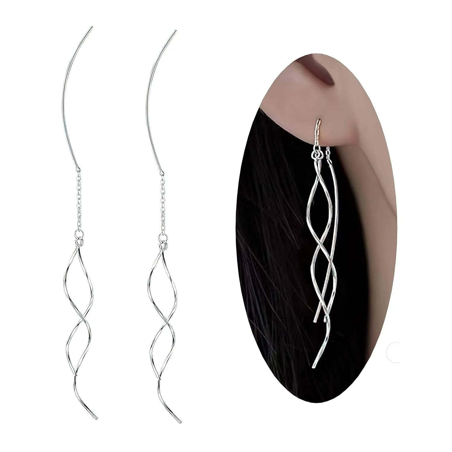925 Sterling Silver Earrings Fashionable Long Threader Earrings Handmade Twisted Linear Curved Dangle Drop Earrings Hypoallergen
925 Sterling Silver Earrings Fashionable Long Threader Earrings Handmade Twisted Linear Curved Dangle Drop Earrings Hypoallergen