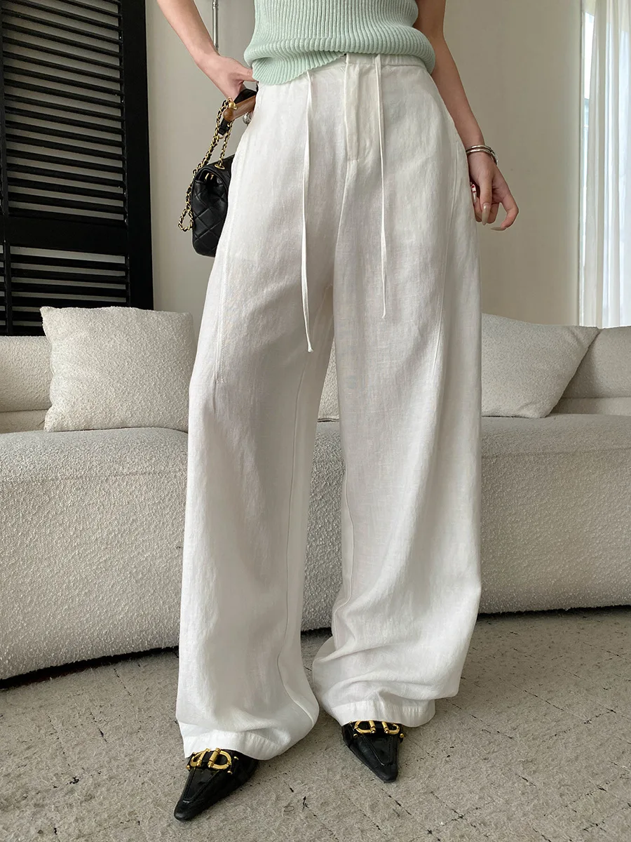 Summer women's solid color breathable drawstring high waist hanging feeling, floor dragging wide leg casual pants
Summer women's solid color breathable drawstring high waist hanging feeling, floor dragging wide leg casual pants