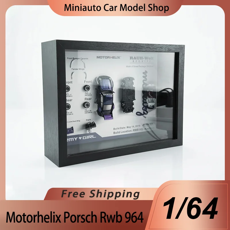 New Motorhelix 1:64 Porsch Rwb 964 Army Girl 3d Structure Display Shadow Box For Diecasting Model Car Collectible Showcase Frame