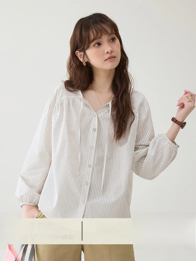 AMUU Original Korean Style Striped V-Neck Tie Waist Button up Lantern Sleeve Women's Shirt Spring New Loose Fit Breathable Co...
AMUU Original Korean Style Striped V-Neck Tie Waist Button up Lantern Sleeve Women's Shirt Spring New Loose Fit Breathable Co...