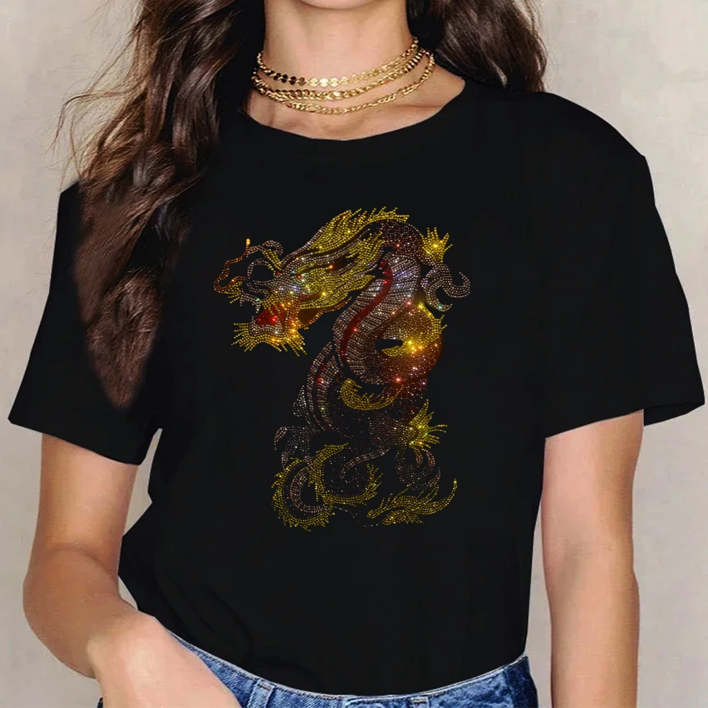 Hot Popular high-quality diamond women's short-sleeved casual T-shirts loose new flash dragon pattern shirt round neck blouse
Hot Popular high-quality diamond women's short-sleeved casual T-shirts loose new flash dragon pattern shirt round neck blouse