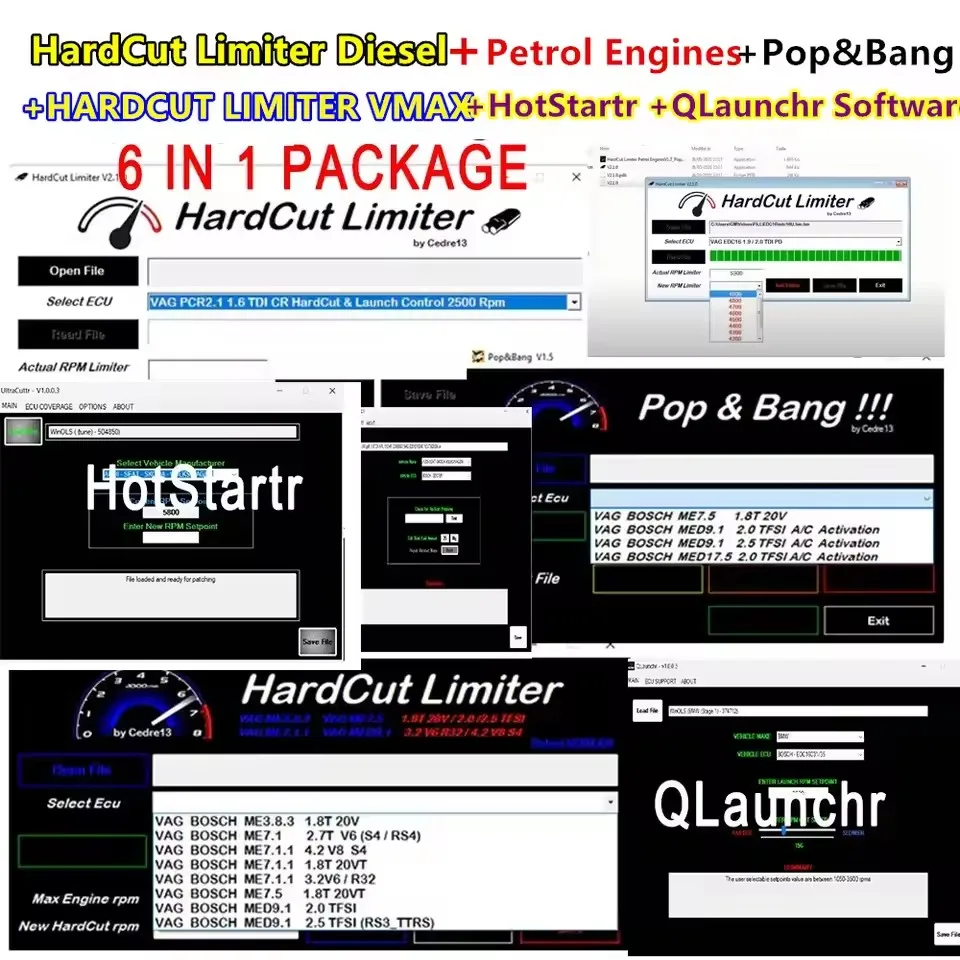 New HardCut Limiter Diesel + Petrol Engines + Pop&Bang + HARDCUT LIMITER VMAX+ HotStartr + QLaunchr Software 6 in 1 package
New HardCut Limiter Diesel + Petrol Engines + Pop&Bang + HARDCUT LIMITER VMAX+ HotStartr + QLaunchr Software 6 in 1 package
