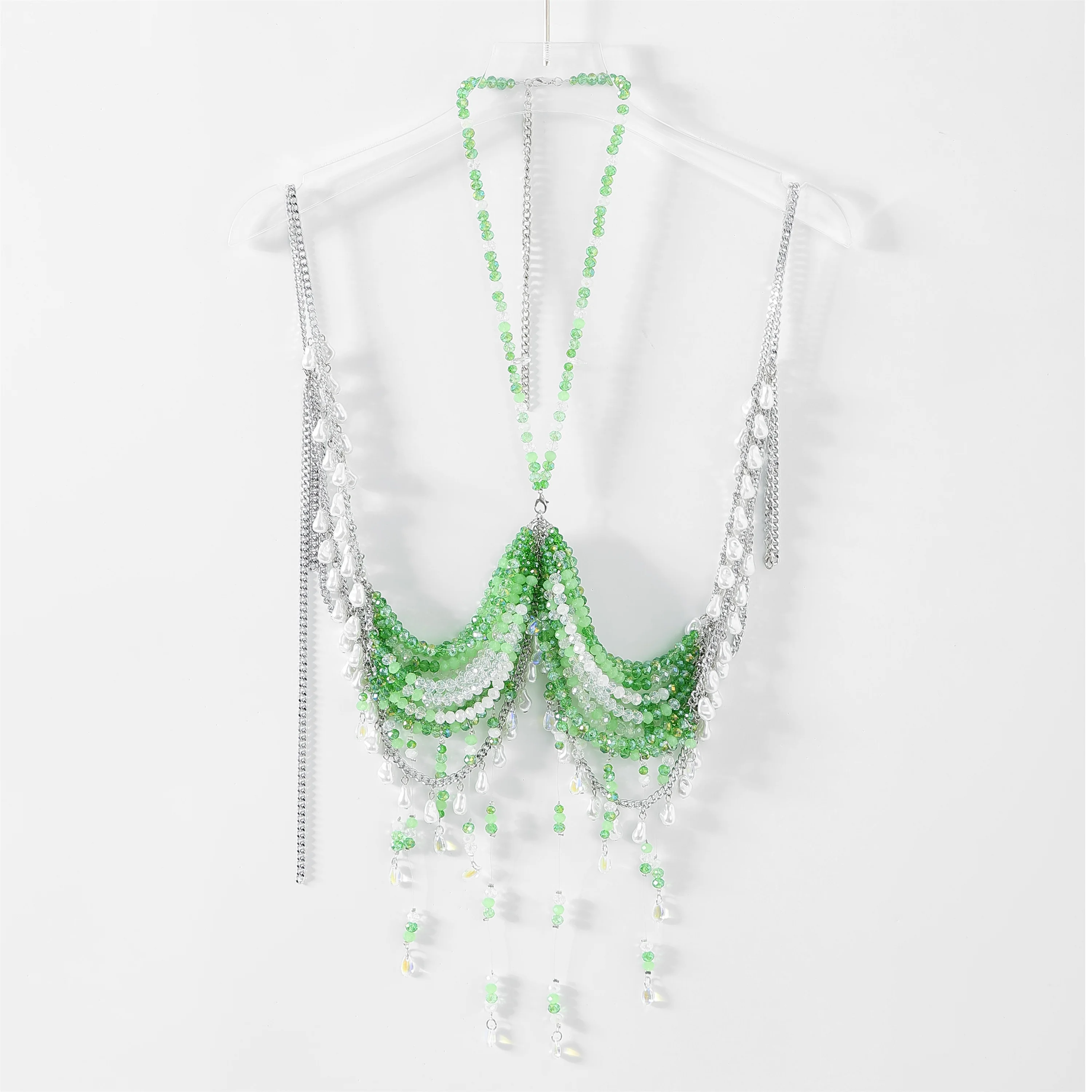 Acrylic Bead Top With Hollowed Out Neck Hanging Small Vest, Sexy Body Chain For Spicy Girls, Suitable For Beach Music Festival 
Acrylic Bead Top With Hollowed Out Neck Hanging Small Vest, Sexy Body Chain For Spicy Girls, Suitable For Beach Music Festival