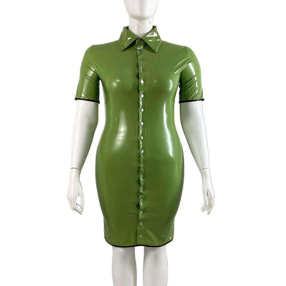Элегантное мини-платье больших размеров для женщин, сексуальное облегающее платье из ПВХ с мокрым эффектом, кожаное платье с металлическими пуговицами и короткими рукавами, клубное короткое платье для вечеринок 
Элегантное мини-платье больших размеров для женщин, сексуальное облегающее платье из ПВХ с мокрым эффектом, кожаное платье с металлическими пуговицами и короткими рукавами, клубное короткое платье для вечеринок