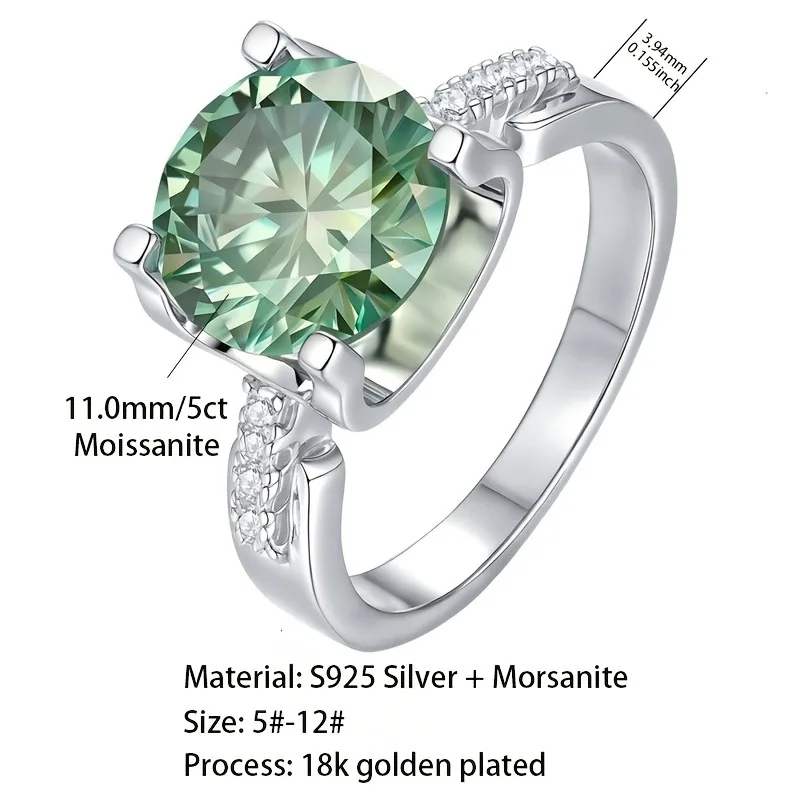 Luxury Green Moissanite Solitaire Ring S925 Silver Engagement Wedding Band with Pave Side Stones for Women
Luxury Green Moissanite Solitaire Ring S925 Silver Engagement Wedding Band with Pave Side Stones for Women