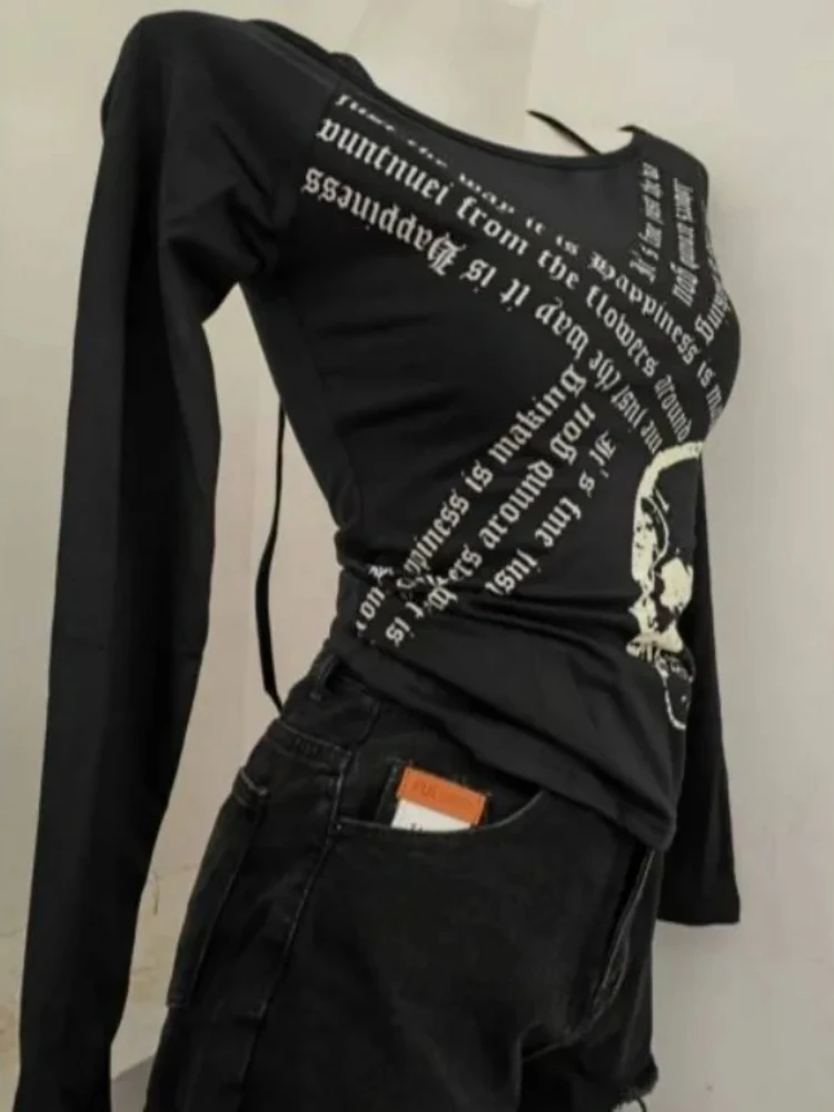Y2k Harajuku Grunge Skull Print T-shirts Women Japanese Halter Lace Up Tops Early Autumn Subculture High Street Punk Tees Shirt
Y2k Harajuku Grunge Skull Print T-shirts Women Japanese Halter Lace Up Tops Early Autumn Subculture High Street Punk Tees Shirt