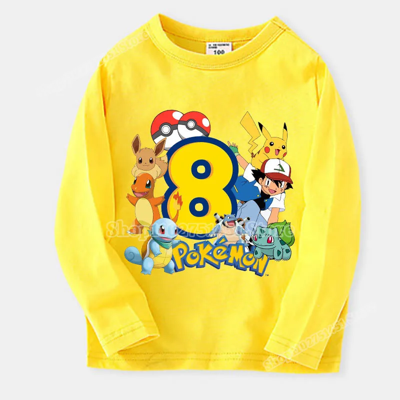 Pokemons Number 1-10 Print T-shirts for Children Clothing Long Sleeve Yellow Tops Cotton Tees Kids Happy Birthday Clothes Gift
Pokemons Number 1-10 Print T-shirts for Children Clothing Long Sleeve Yellow Tops Cotton Tees Kids Happy Birthday Clothes Gift