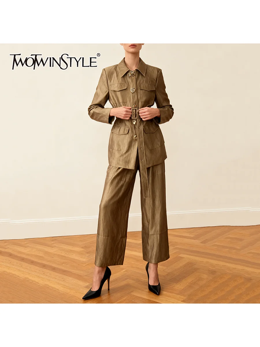 TWOTWINSTYL Loose Casual Two Piece Sets for Women Lapel Long Sleeves Spliced Lace Up Top Wide Leg Pant Fashion Set Female New
TWOTWINSTYL Loose Casual Two Piece Sets for Women Lapel Long Sleeves Spliced Lace Up Top Wide Leg Pant Fashion Set Female New