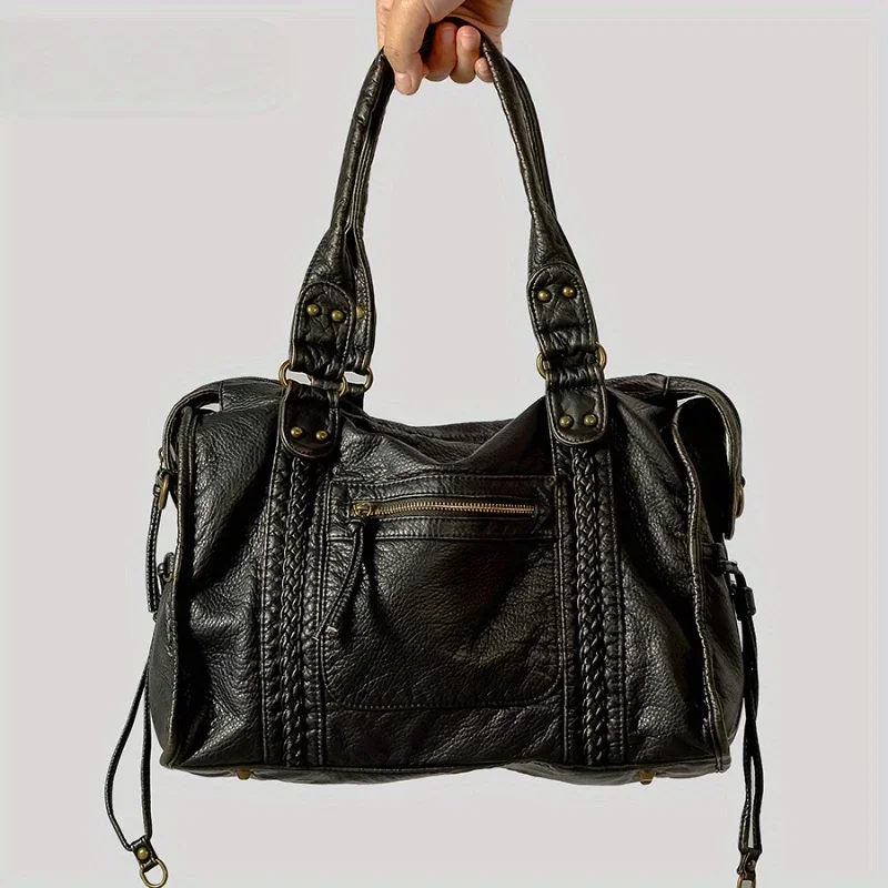 Women's Fashion Vintage Tote Bag Y2K Hot Girl Motorcycle Bag Washed Vegan Leather Large Capacity Multi-Pocket Shoulder Bag
Women's Fashion Vintage Tote Bag Y2K Hot Girl Motorcycle Bag Washed Vegan Leather Large Capacity Multi-Pocket Shoulder Bag