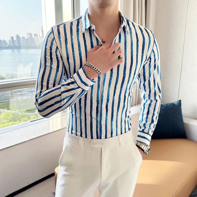 6XL Plus Size Striped Print Long-Sleeve Luxury Dress Shirts Men Slim Fit Tuxedo Male Shirt Streetwear Party Social Chemise Homme
6XL Plus Size Striped Print Long-Sleeve Luxury Dress Shirts Men Slim Fit Tuxedo Male Shirt Streetwear Party Social Chemise Homme