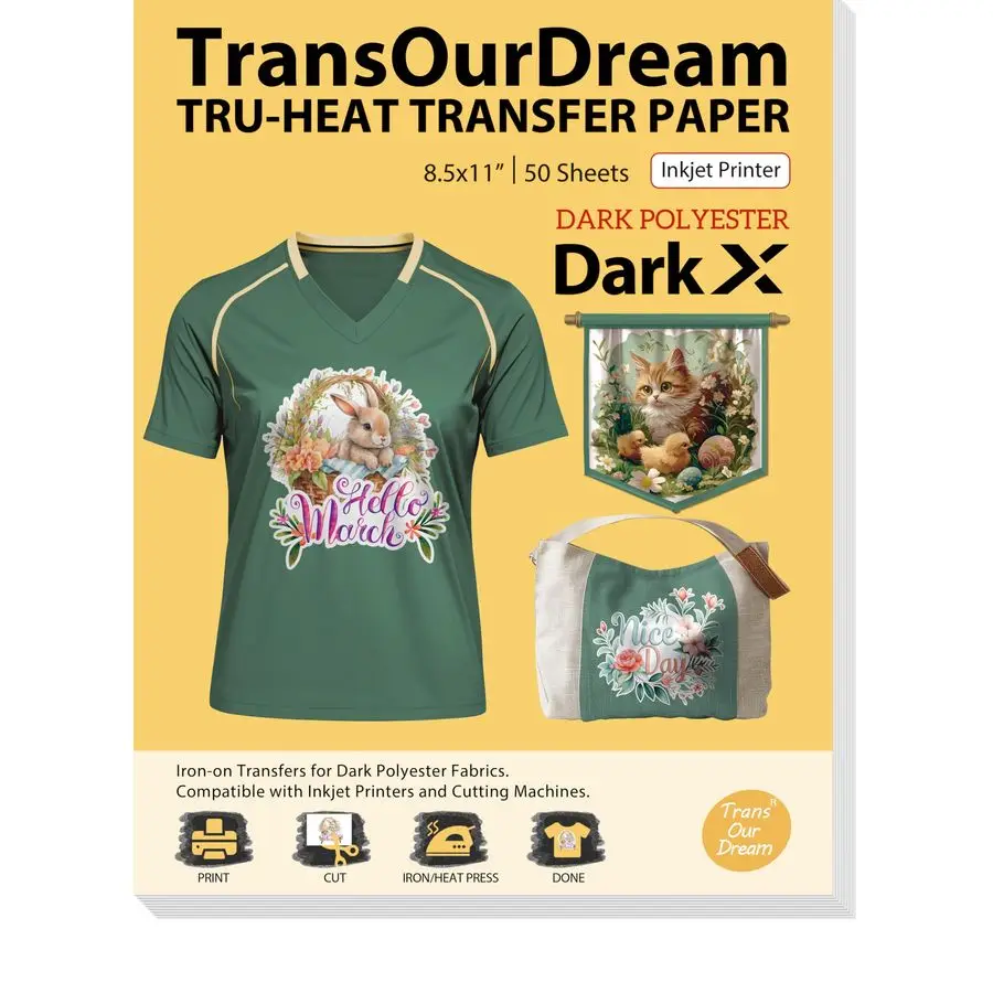 TruHeat Transfer Paper for Dark Polyester Fabrics Dark X, 8.5x11, 50 Sheets Printable Iron on Heat Transfer Vinyl for Inkjet Pri
TruHeat Transfer Paper for Dark Polyester Fabrics Dark X, 8.5x11, 50 Sheets Printable Iron on Heat Transfer Vinyl for Inkjet Pri