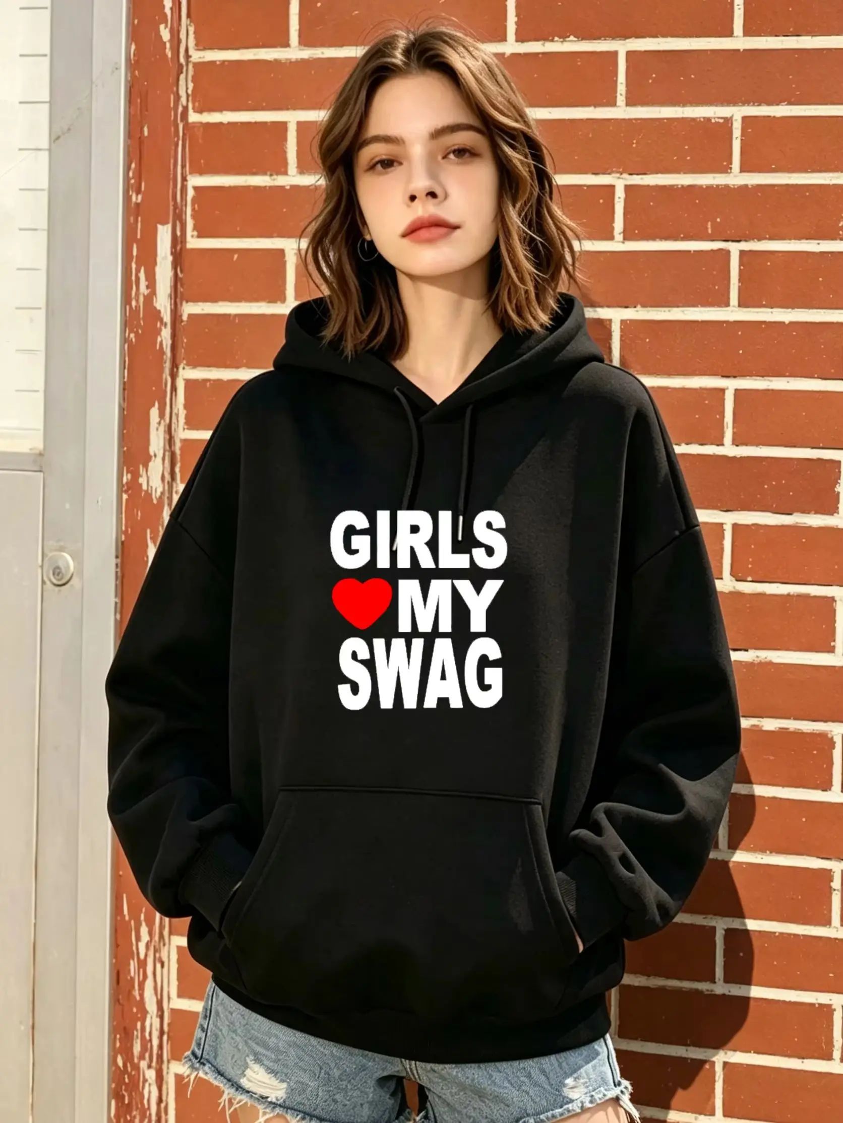 Women's Black Oversized Hoodie with letter & heart print, casual & trendy for fall and winter daily wear.
Women's Black Oversized Hoodie with letter & heart print, casual & trendy for fall and winter daily wear.
