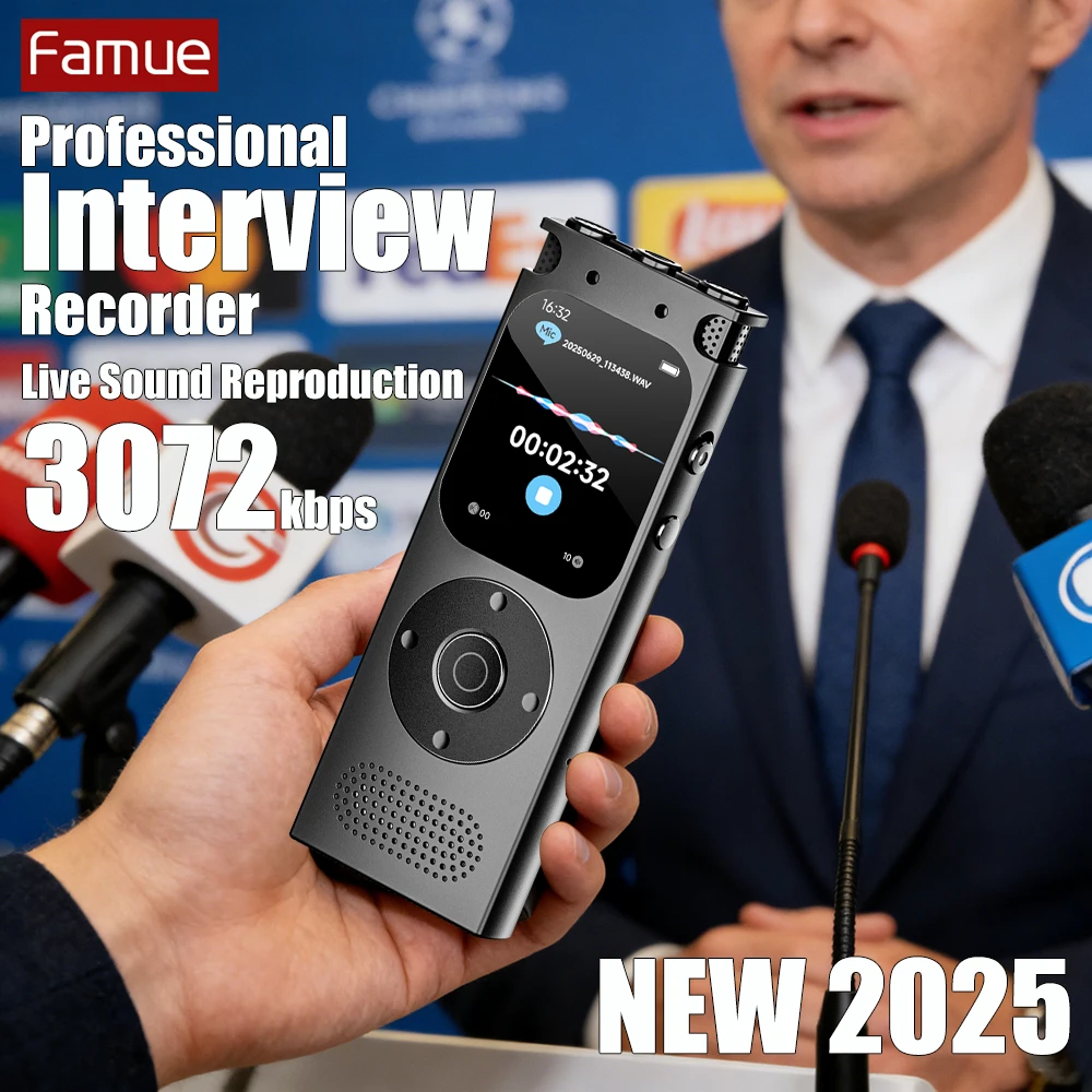Famue L18 3072kbps Professional Interview Voice Recorder 360° Custom Mic + One-Touch/Timed/Segment Recording | 165-Hour Standby
Famue L18 3072kbps Professional Interview Voice Recorder 360° Custom Mic + One-Touch/Timed/Segment Recording | 165-Hour Standby