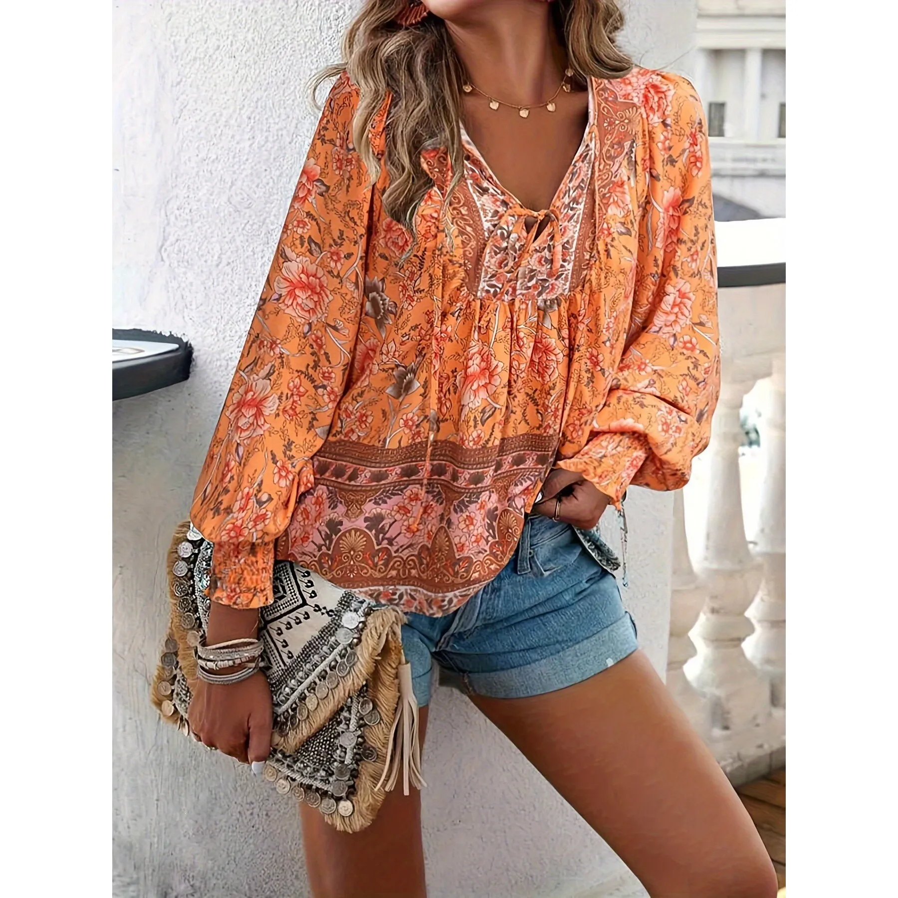 Bohemian Print Blouse V-Neck Sleeveless Princess Sleeve Women's Shirt Non-Shrinking Fabric Other Style Spring Season
Bohemian Print Blouse V-Neck Sleeveless Princess Sleeve Women's Shirt Non-Shrinking Fabric Other Style Spring Season