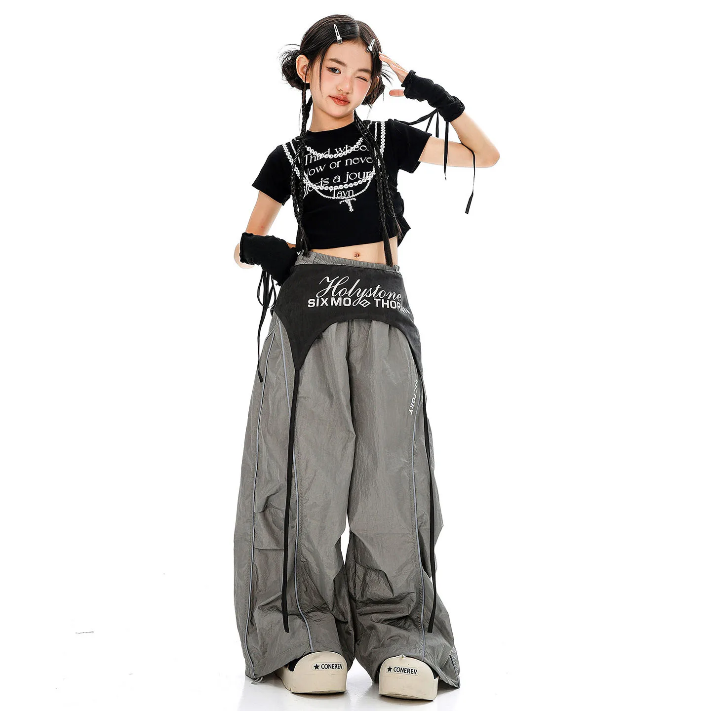 Kid Kpop Hip Hop Clothing Black Ruched Crop T Shirt Top Gray Casual Wide Leg Parachute Pants for Girl Jazz Dance Costume Clothes
Kid Kpop Hip Hop Clothing Black Ruched Crop T Shirt Top Gray Casual Wide Leg Parachute Pants for Girl Jazz Dance Costume Clothes