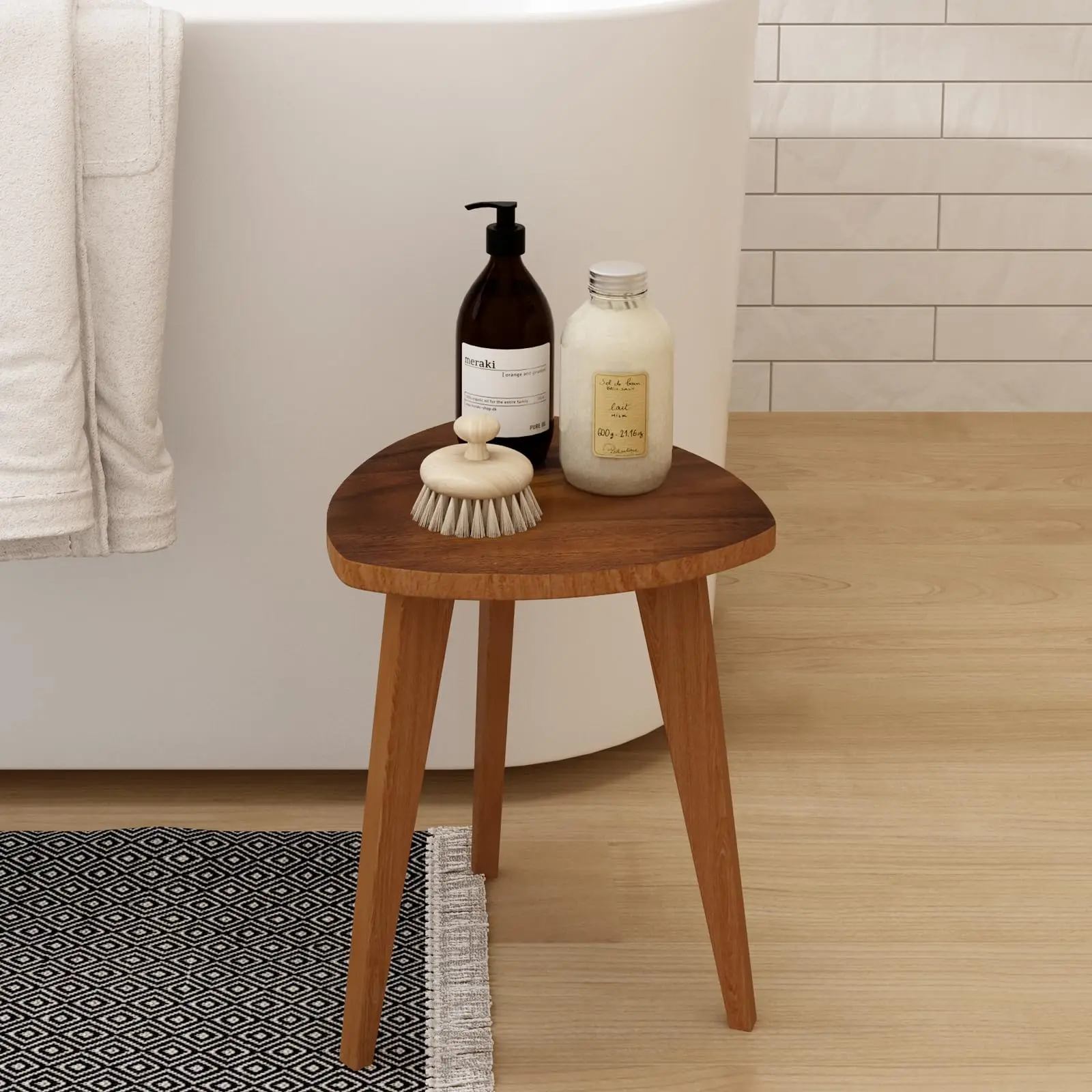 Solid Teak Wood Bath Stool With Three Legs For Shower, Tub Side, Or Decorative Use In Bathroom And Living Space
Solid Teak Wood Bath Stool With Three Legs For Shower, Tub Side, Or Decorative Use In Bathroom And Living Space