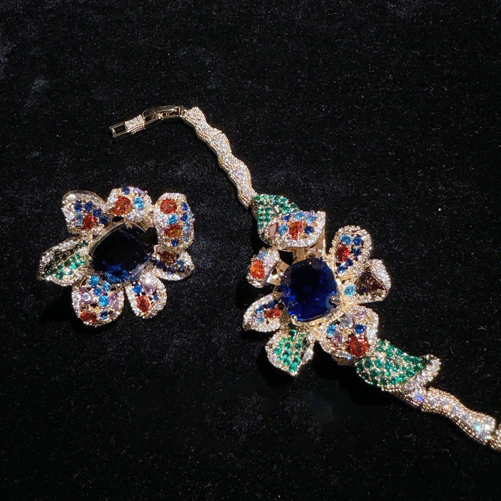 Vintage Corlorful gem FLOWER bracelet finger ring jewelry set accessory for women
Vintage Corlorful gem FLOWER bracelet finger ring jewelry set accessory for women