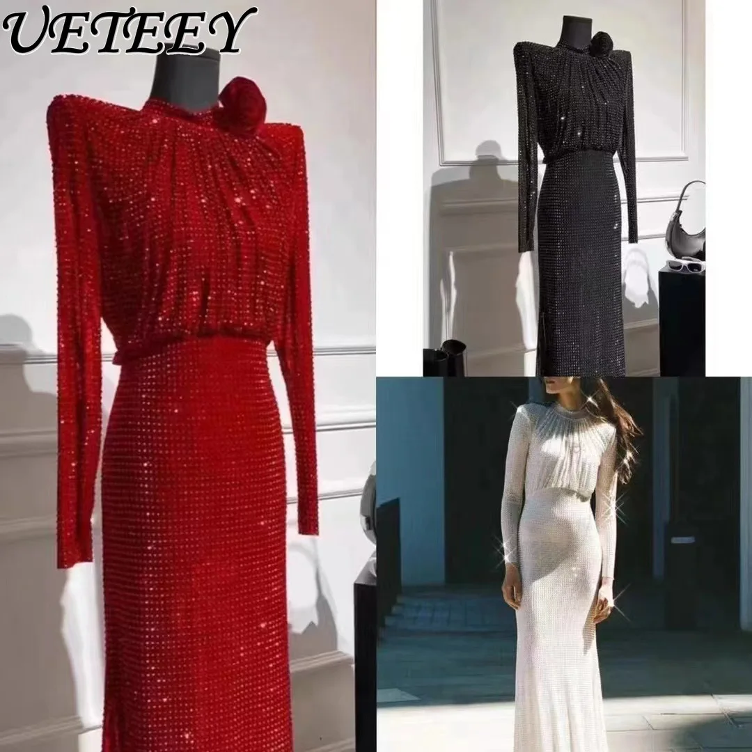 Ladies Rhinestone Hot Drilling Black Fishtail Dress Women Heavy Industry Diamond Ruffle Hip Long Dress Party Wedding Vestidos
Ladies Rhinestone Hot Drilling Black Fishtail Dress Women Heavy Industry Diamond Ruffle Hip Long Dress Party Wedding Vestidos