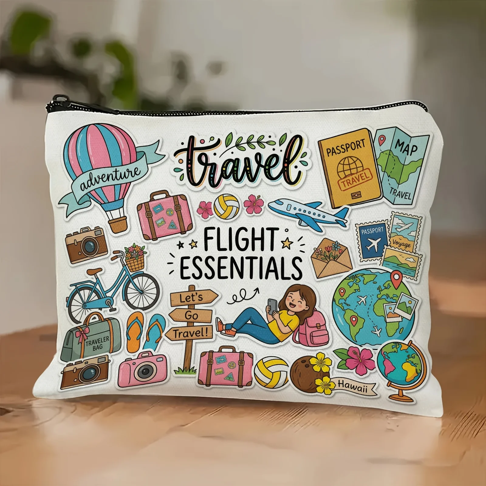 1pc Double Sided Printed Travel Themed Makeup Bag Fun Travel Elements Such as Hot Air Balloons Passports Maps and Cameras Pouch
1pc Double Sided Printed Travel Themed Makeup Bag Fun Travel Elements Such as Hot Air Balloons Passports Maps and Cameras Pouch