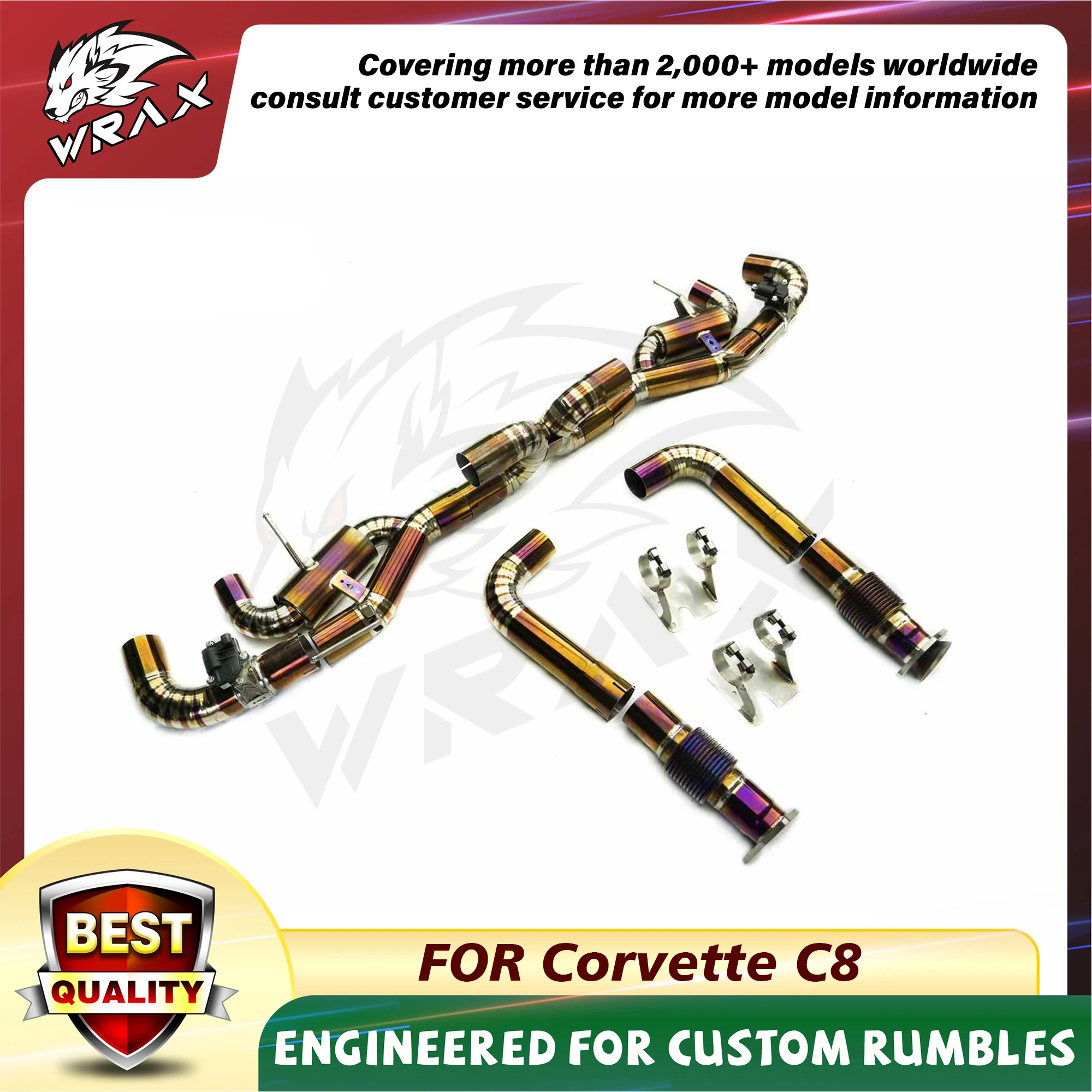 WRAX Titanium Catback straight-through or valved performance exhaust for the Corvette C8 6.2L V8 2019+ lossless replacement
WRAX Titanium Catback straight-through or valved performance exhaust for the Corvette C8 6.2L V8 2019+ lossless replacement
