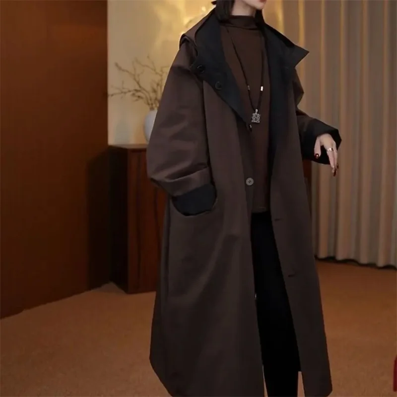 Корейская женская одежда с обеих сторон, Тренч, верхняя одежда, осенняя женская модная ветровка с капюшоном, женская повседневная лоскутная куртка с карманами
Корейская женская одежда с обеих сторон, Тренч, верхняя одежда, осенняя женская модная ветровка с капюшоном, женская повседневная лоскутная куртка с карманами