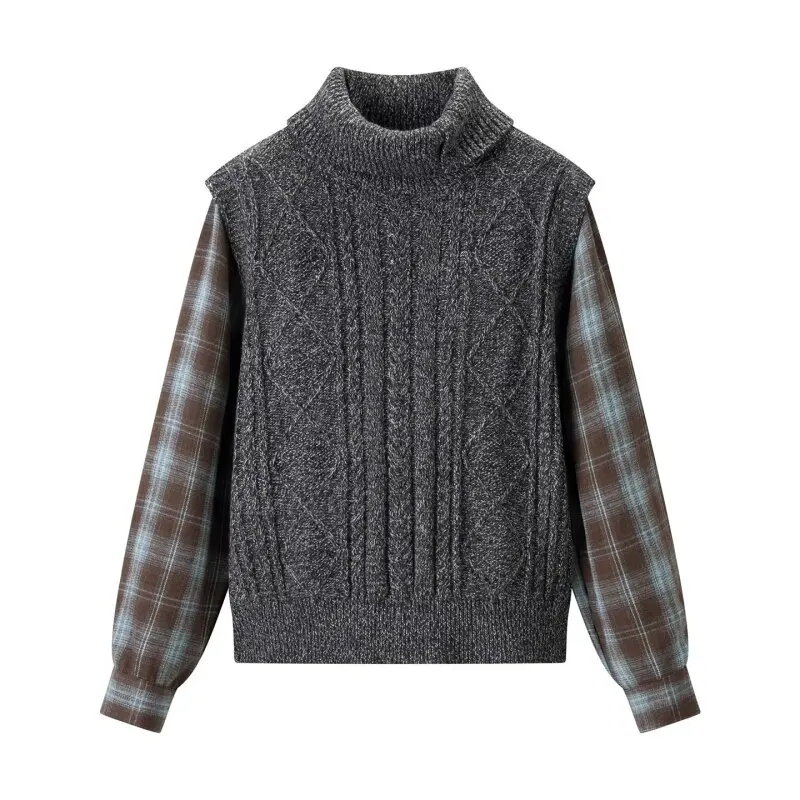 Women's Vintage Spliced Knit Pullover Mock Two Piece Plaid Sleeve Design Melange Yarn Sweater Chic Autumn Top
Women's Vintage Spliced Knit Pullover Mock Two Piece Plaid Sleeve Design Melange Yarn Sweater Chic Autumn Top