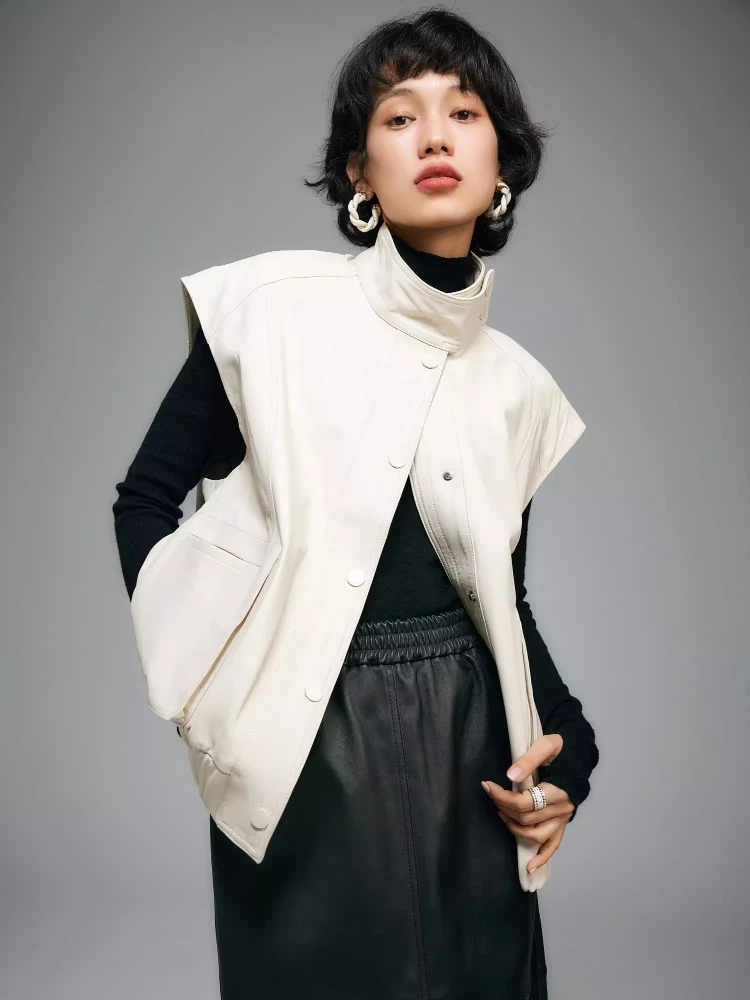 Sleeveless Vest Genuine Leather Jackets for Women Spring Autumn Simple Loose Stand Collar White Natural Real Sheepskin Coat
Sleeveless Vest Genuine Leather Jackets for Women Spring Autumn Simple Loose Stand Collar White Natural Real Sheepskin Coat