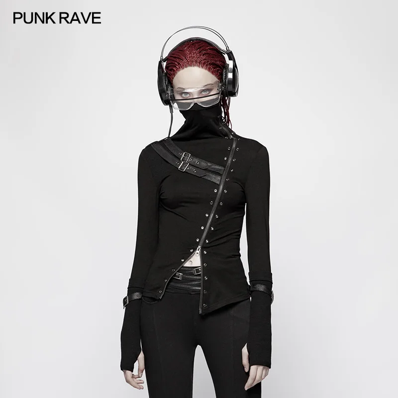 Punk Rave Gothic High Neck Long Sleeve Top, Black Asymmetric Zipper Buckle Straps Slim Fit TeeT-shirt WT543
Punk Rave Gothic High Neck Long Sleeve Top, Black Asymmetric Zipper Buckle Straps Slim Fit TeeT-shirt WT543
