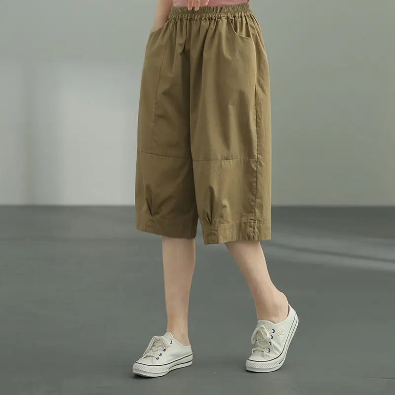 Summer New Loose Five Pants Elastic Waist Thin Solid Color Pockets All-match Wide Leg Pants Fashion Casual Women Clothing
Summer New Loose Five Pants Elastic Waist Thin Solid Color Pockets All-match Wide Leg Pants Fashion Casual Women Clothing