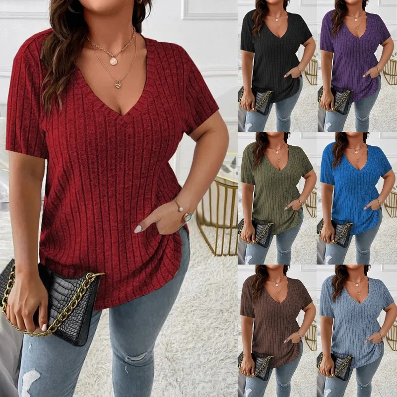 Women's 1XL-5XL Plus size Hot selling Solid Color Women's Elegant Top V-neck Pit Striped Short Sleeve Pullover T-shirt
Women's 1XL-5XL Plus size Hot selling Solid Color Women's Elegant Top V-neck Pit Striped Short Sleeve Pullover T-shirt