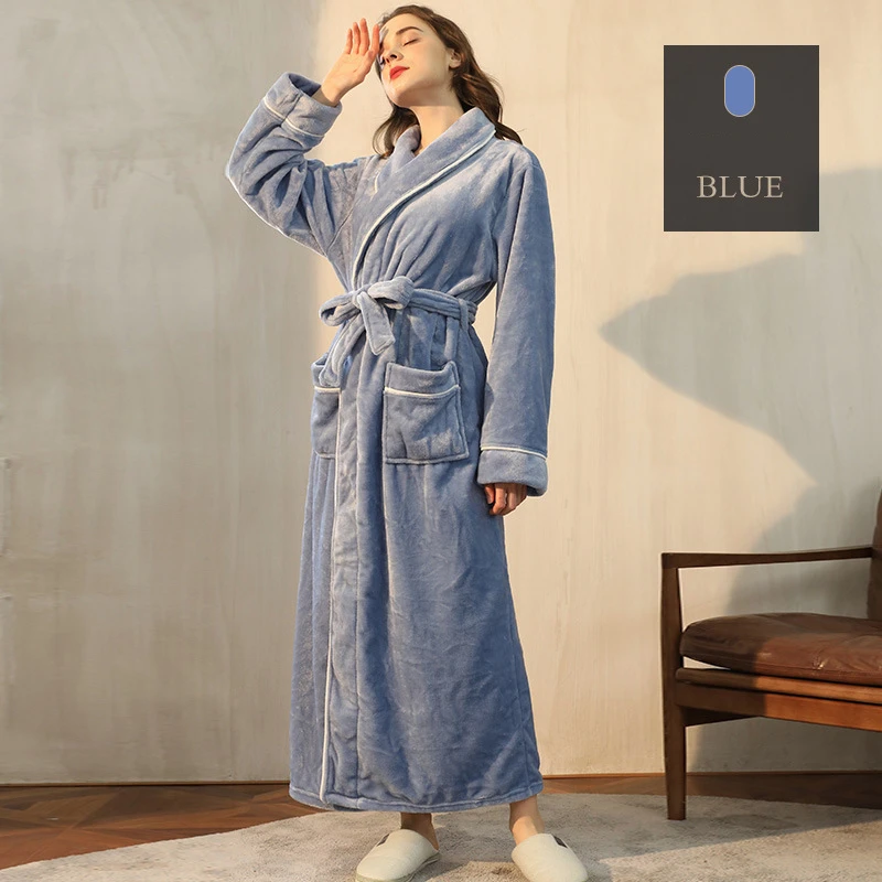 Flannel Couple Long Robe Sleepwear Autumn Winter Thickened Coral Fleece Nightwear Bathrobe Nightgown Loose with Pocket Home Wear
Flannel Couple Long Robe Sleepwear Autumn Winter Thickened Coral Fleece Nightwear Bathrobe Nightgown Loose with Pocket Home Wear