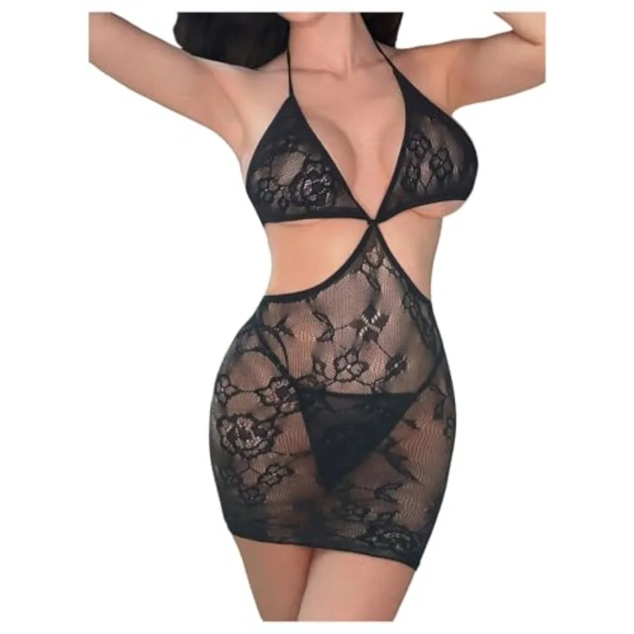 OYOANGLE Women's Lace Sheer Babydoll Lingerie See Through Mesh Chemise Cutout Halter Nightdress
OYOANGLE Women's Lace Sheer Babydoll Lingerie See Through Mesh Chemise Cutout Halter Nightdress