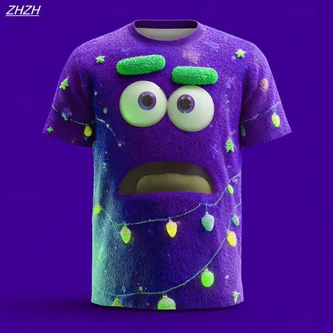 Christmas Men's Optical Illusion 3D Print Short Sleeve, Funny Emotes Crew Neck Tee,Novelty Graphic Shirt,All Seasons Casual Wear